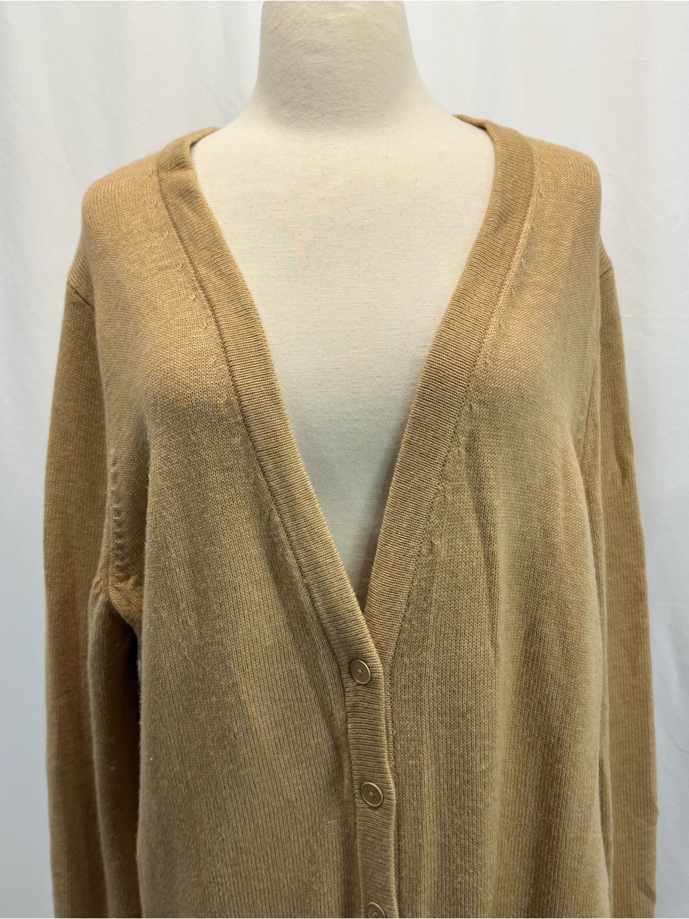 GAP V-Neck Button Cardigan Camel Tan Elbow Patches Wool Blend Grandpa Academia - Picture 3 of 12